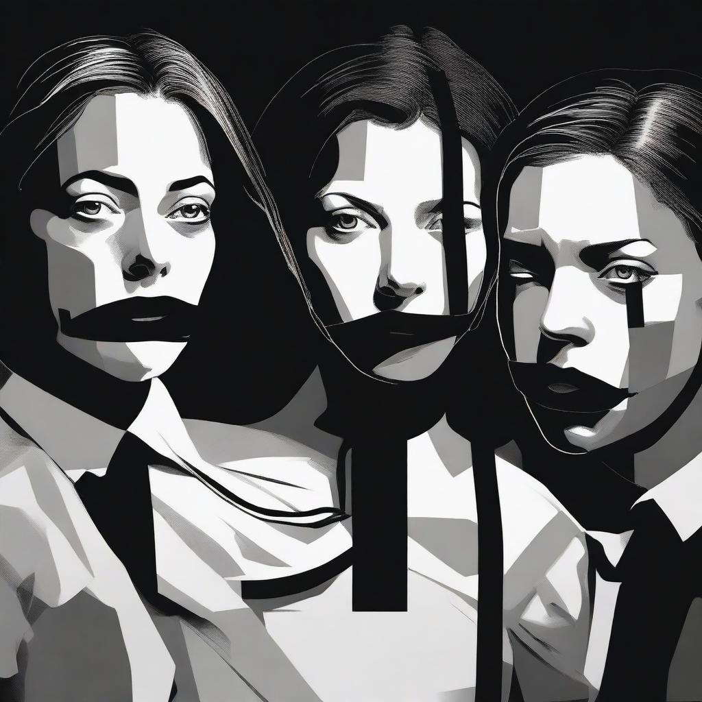 A high-quality digital art image that portrays a scene of tension featuring women who appear to be tape-gagged