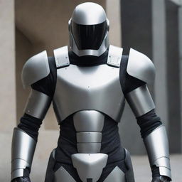 A futuristic suit of armor, fashioned with elements reminiscent of a Nokia mobile phone, showcasing its robustness and durability.