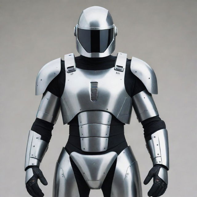 A futuristic suit of armor, fashioned with elements reminiscent of a Nokia mobile phone, showcasing its robustness and durability.