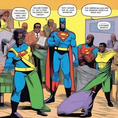 The comic book series includes a storyline where the superheroes attend a minstrel show to solve a mystery.