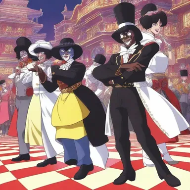 The anime show incorporates a minstrel show scene as part of the characters' journey in a parallel universe.