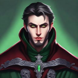 This is a high-quality digital art portrait of a 25-year-old brutal Vampire Warlock