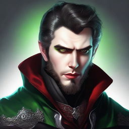 This is a high-quality digital art portrait of a 25-year-old brutal Vampire Warlock