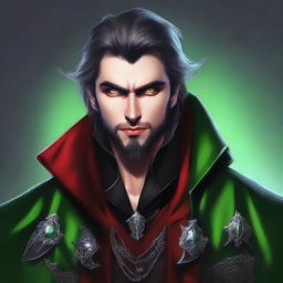 This is a high-quality digital art portrait of a 25-year-old brutal Vampire Warlock