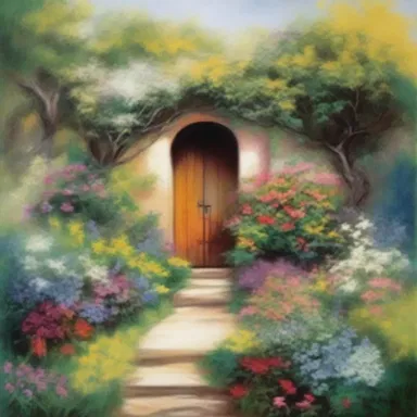 The artist's painting depicted a beautiful garden with a small backdoor leading into a mysterious pathway.
