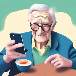 A high-quality digital art image showcasing an elderly individual actively engaging with Instagram on a smartphone