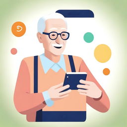 A high-quality digital art image showcasing an elderly individual actively engaging with Instagram on a smartphone