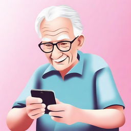 A high-quality digital art image showcasing an elderly individual actively engaging with Instagram on a smartphone