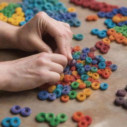 A vibrant, detailed image of a hand delicately crafting a multi-colored bead, with the focus on the bead itself, surrounded by other bead-making materials.