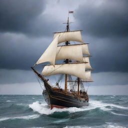 Gallant hearts sailing on a broad sea enduring any harsh storms, symbolizing life's challenges, anchored by a steadfast and well-built anchor