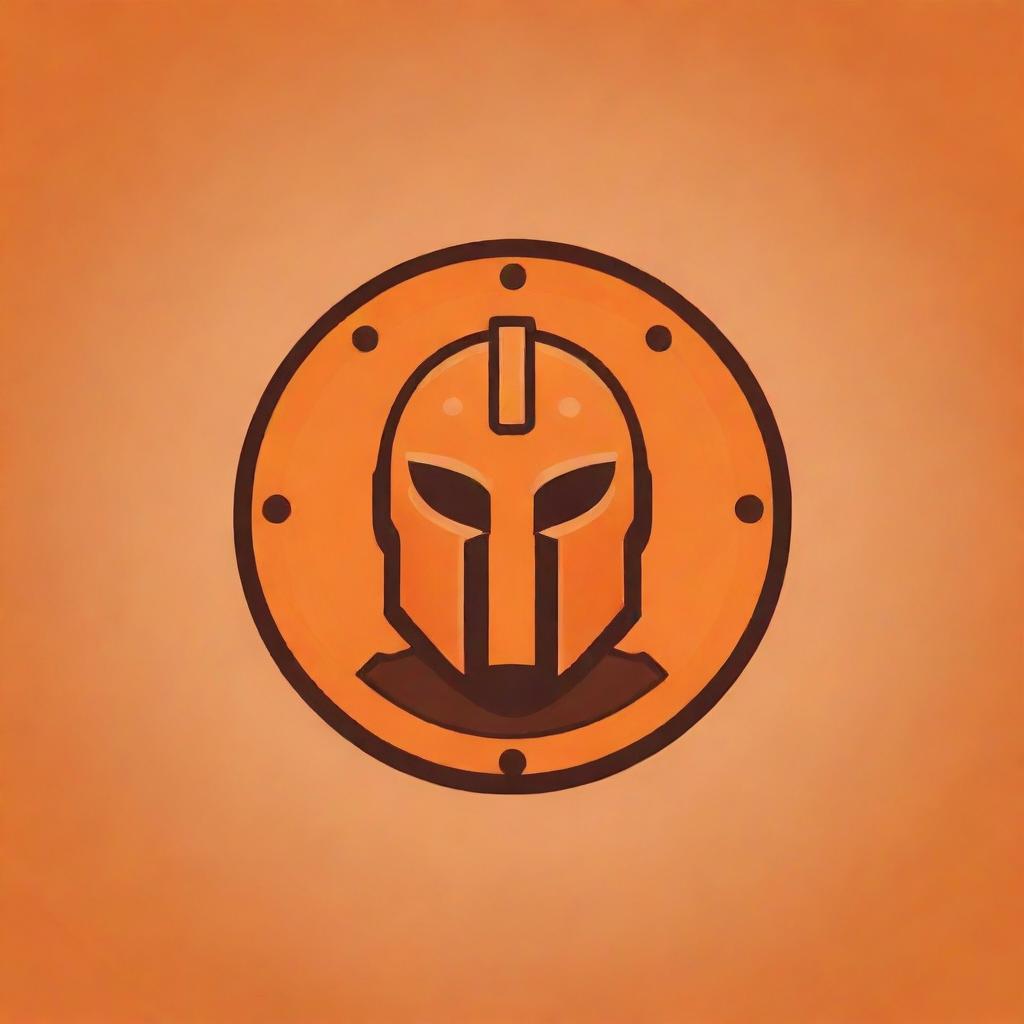 Cute, cartoon-styled gladiator logo predominantly in orange hue.