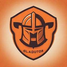 Cute, cartoon-styled gladiator logo predominantly in orange hue.