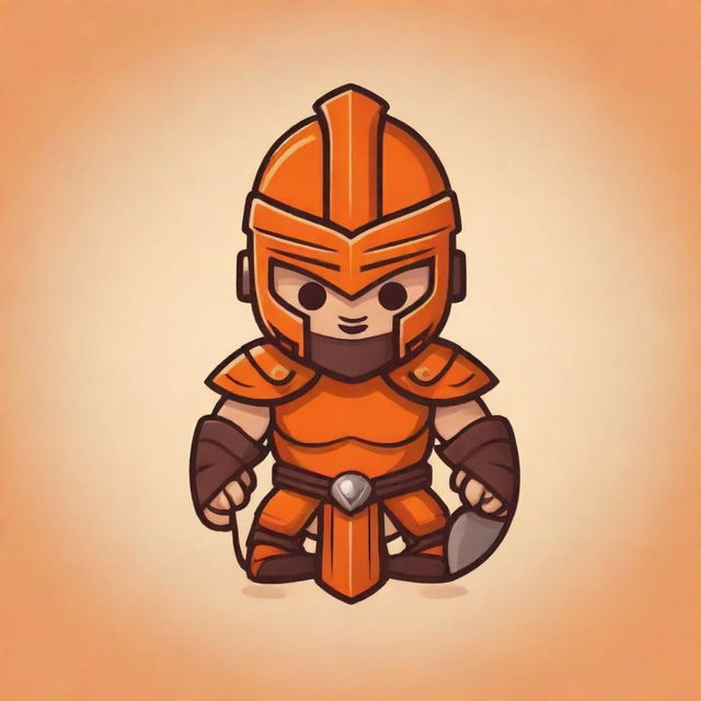 Cute, cartoon-styled gladiator logo predominantly in orange hue.