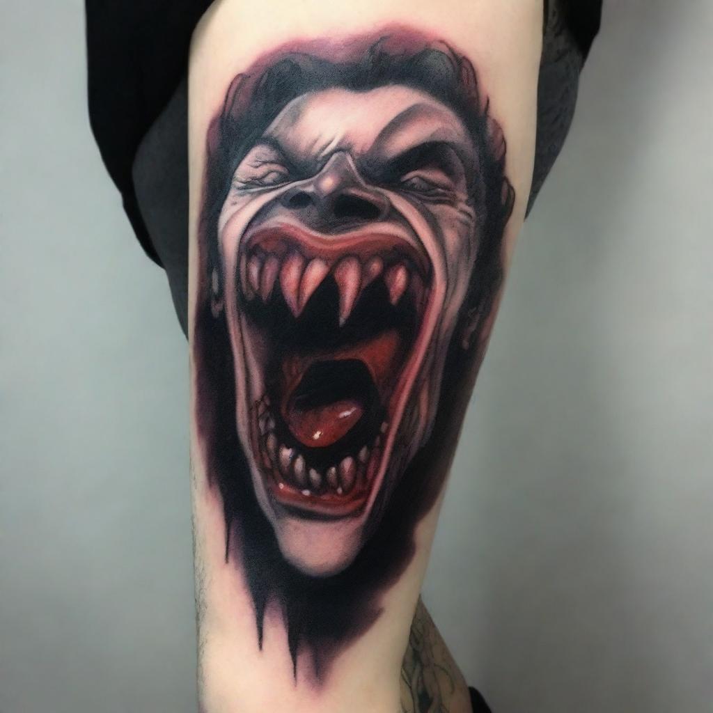 A high-quality digital art image of a tattoo design featuring a vampire bite