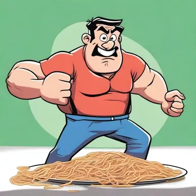 In the cartoon, the protagonist carbo loads with an excessive amount of spaghetti, gaining super strength to defeat the villains.