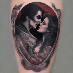 A high-quality digital art image of a tattoo design showcasing a dramatic scene of a vampire meeting its end