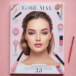 A comprehensive beauty guide with pages featuring skincare routine instructions, make-up application steps, hairstyle tutorials, and a section of popular beauty products. The cover is bright and attractive, featuring different beauty tools.