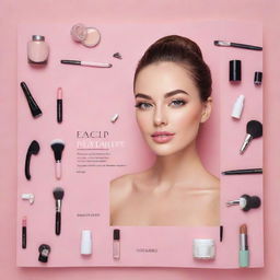 A comprehensive beauty guide with pages featuring skincare routine instructions, make-up application steps, hairstyle tutorials, and a section of popular beauty products. The cover is bright and attractive, featuring different beauty tools.