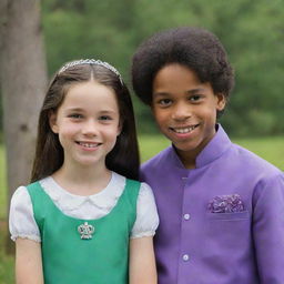 Visualize a 12-year-old girl and prince, their childish features maturing into adolescence, their smiles reflecting the wisdom of their age.