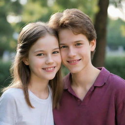 Depict a 12-year-old girl and prince, maturing into adolescence, with fair, bright white skin tone, their smiles reflecting the wisdom of their age.