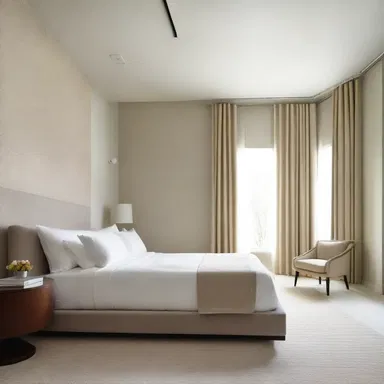 The trepid designer used neutral colors and minimalist furniture to create a calming and timid atmosphere in the bedroom.