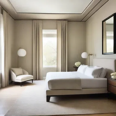 The trepid designer used neutral colors and minimalist furniture to create a calming and timid atmosphere in the bedroom.