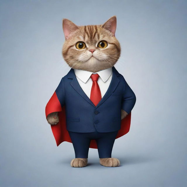 A business cat character dressed in a suit, holding the Albanian flag.