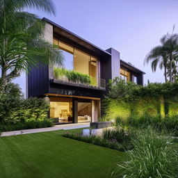 Luxury duplex home with expansive garden, modern architecture, lush landscaping, and high-end finishes.