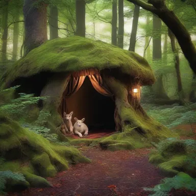 Hidden in the heart of the ancient forest, there lies a mystical den inhabited by magical creatures.