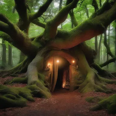 Hidden in the heart of the ancient forest, there lies a mystical den inhabited by magical creatures.