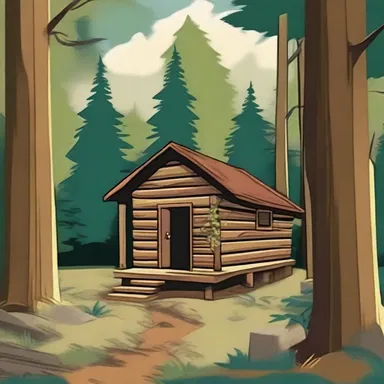 In the cartoon, the den of cub scouts was depicted as a small wooden cabin nestled in the woods.