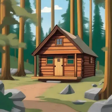 In the cartoon, the den of cub scouts was depicted as a small wooden cabin nestled in the woods.