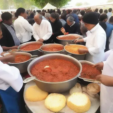 During the religious gathering, they prepared a hearty chili con carne to feed the congregation.
