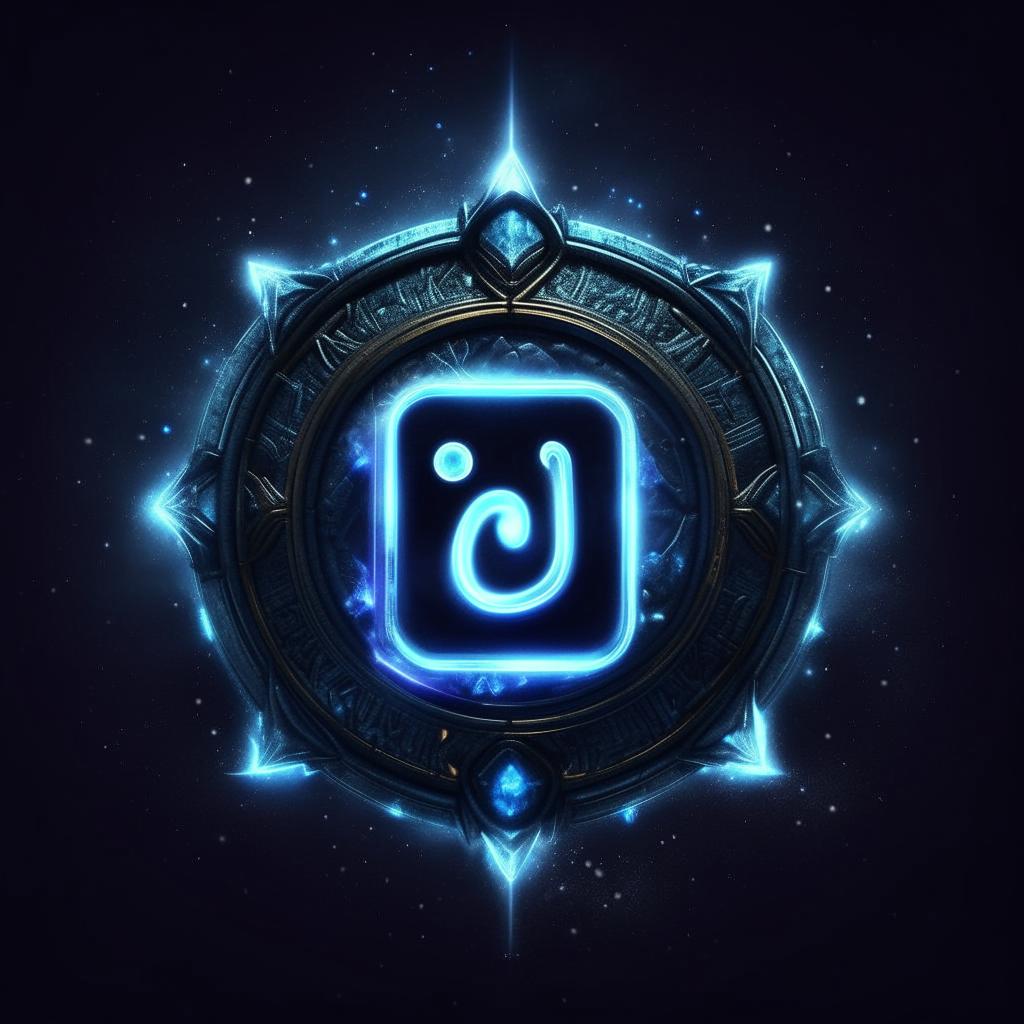 A mystical dark blue Instagram logo enveloped in magical essence and glowing runes.