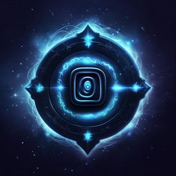 A mystical dark blue Instagram logo enveloped in magical essence and glowing runes.