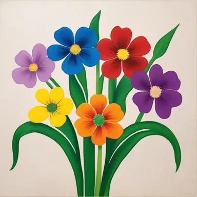 The painting depicted a colorful arrangement of six flowers, each representing a different shade of sise.