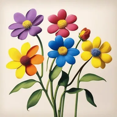 The painting depicted a colorful arrangement of six flowers, each representing a different shade of sise.