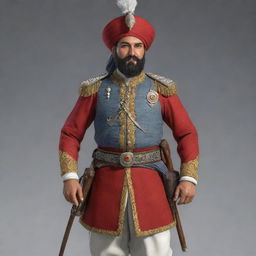 An highly detailed and historically accurate image of a Janissary - a member of an elite infantry unit in the Ottoman Empire. Pay special attention to their distinctive uniforms and weapons.