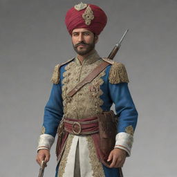 An highly detailed and historically accurate image of a Janissary - a member of an elite infantry unit in the Ottoman Empire. Pay special attention to their distinctive uniforms and weapons.