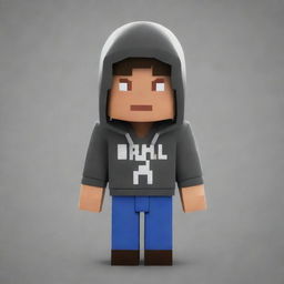 A Minecraft character wearing a hoody, with the word 'ARHAM,BHAI' written on it.