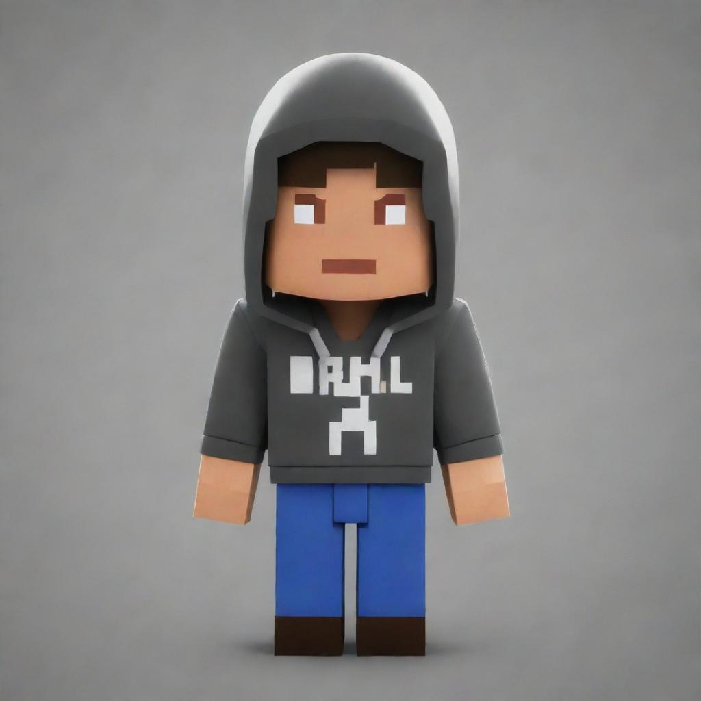 A Minecraft character wearing a hoody, with the word 'ARHAM,BHAI' written on it.