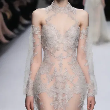 The fashion designer incorporated delicate lace and intricate beading in the dress to evoke a feeling of paraesthesia when worn.