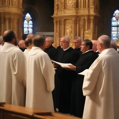 The choir sang the sacred hymn in a solemn larghetto tempo, filling the church with a deeply spiritual aura.
