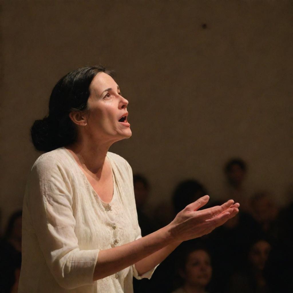 A serene storyteller narrating passionately to an engaged and fascinated audience, demonstrating curiosity and concentration.