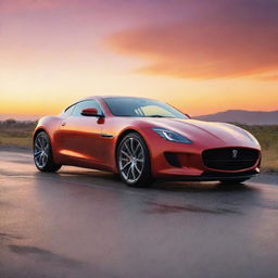 A sleek, modern car in high definition, parked against a vibrant sunset backdrop.