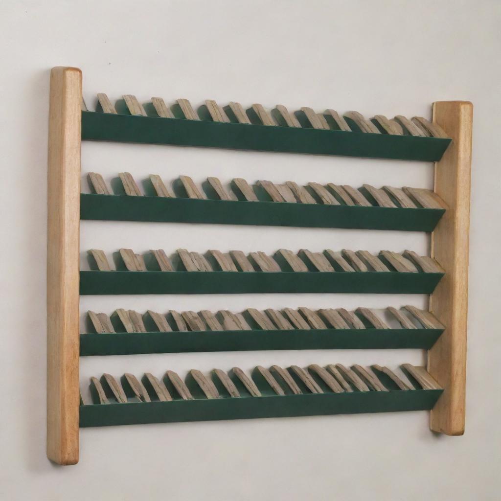 Generate a high-quality image of a versatile accordion-style peg rack, expanded and collapsed, demonstrating its ability to hold varying amounts of hanging items.