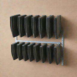 Generate a high-quality image of a versatile accordion-style peg rack, expanded and collapsed, demonstrating its ability to hold varying amounts of hanging items.