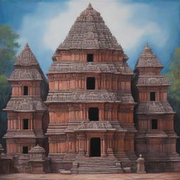 Create a painting inspired by the Yoshida style, emphasizing the Kailash Temple in India with its intricate architecture and holy significance.