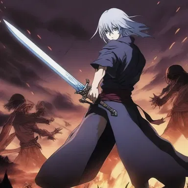 The main character, armed with a magical sword, fought against hordes of ghouls in the anime series.