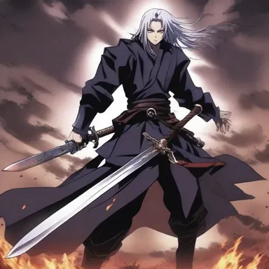 The main character, armed with a magical sword, fought against hordes of ghouls in the anime series.
